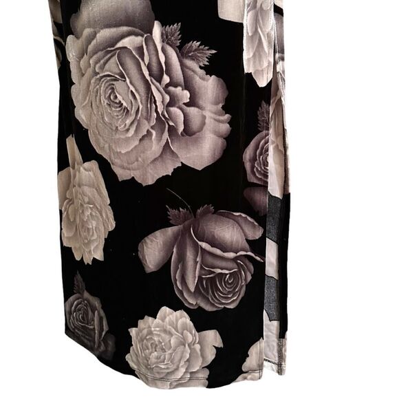 Metallic Y2K Rose Floral Velvety Size Medium Cami Bodycon Flowy Maxi Dress - Picture 5 of 8